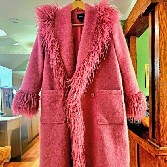 Pink Penny Lane Coat from Nasty Gal! Faux Shearling Fur Trim Wool. NWT 0 Petite - Picture 6 of 12